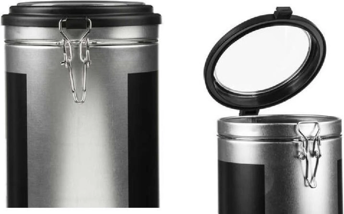 Préfère® Koffiebonen Bewaarbus 1,6L - Koffiepads Bewaarbus - Koffieblikbewaarblik - Zilver/Zwart 2 Préfère® Koffiebonen Bewaarbus 1,6L - Koffiepads Bewaarbus - Koffieblikbewaarblik - Zilver/Zwart - Afbeelding 2