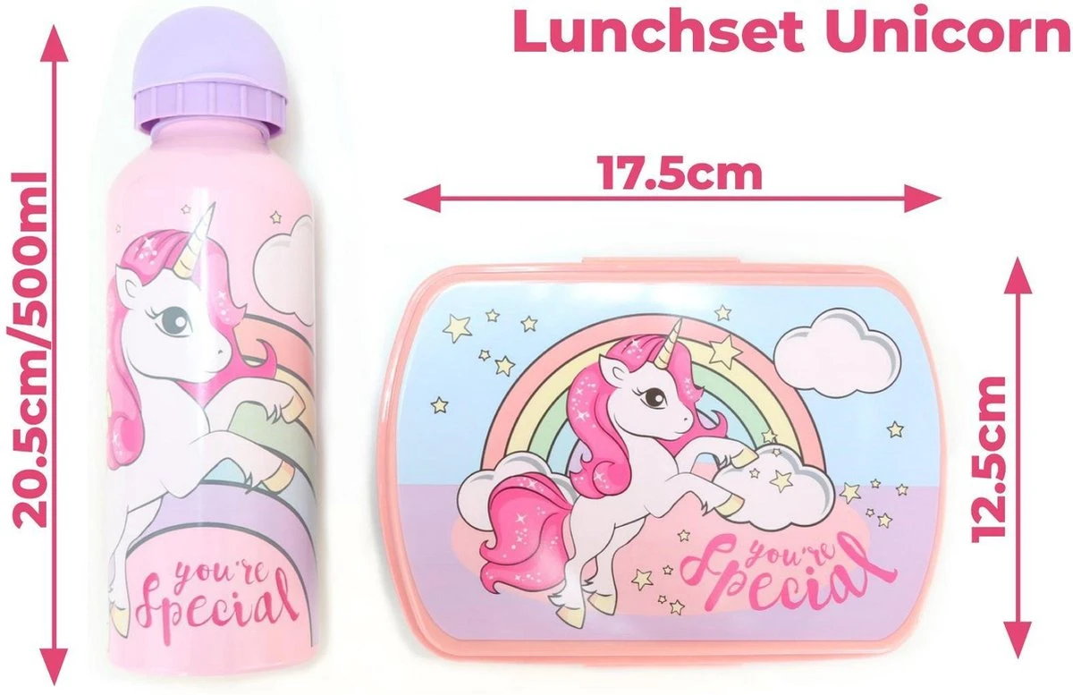 Broodtrommel + Drinkfles Unicorn | Lunchbox Voor Kinderen | Eenhoorn Roze LS03a 6 Broodtrommel + Drinkfles Unicorn | Lunchbox Voor Kinderen | Eenhoorn Roze LS03a - Afbeelding 6