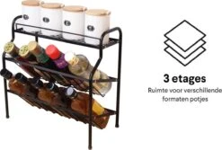 Zindoo Kruidenrek Zwart 3-laags Staand - Specerijen Rek - Kruiden Rek - Duurzaam RVS - Anti Slip Onderzijde - Specerijenstandaard – Keukenorganizer - Spice Rack - Kitchen Rack - Spice Organizer Keukenaccessoire - ZIN-SR05 -Mepal Promos Winkel 1200x812 1