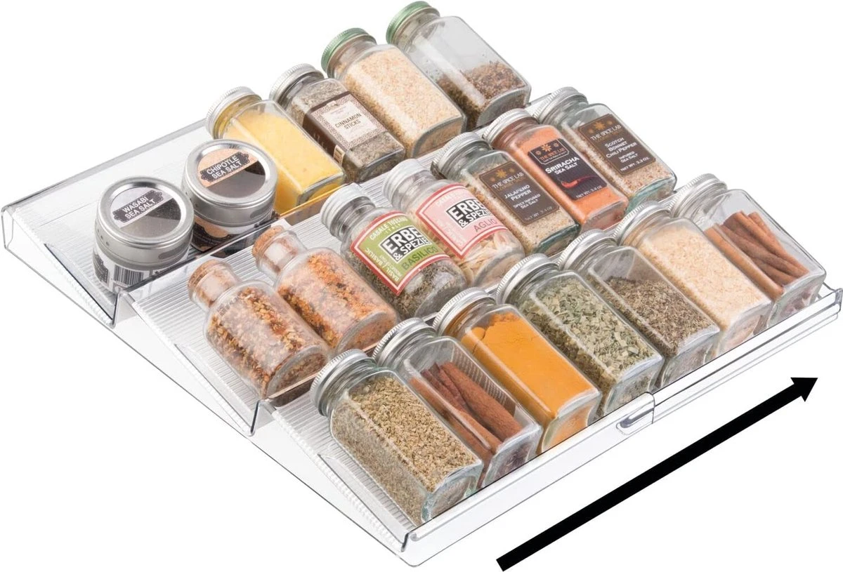 Kruidenrek - Lade-organizer - Voor Keuken, Badkamer En Kantoor - Voor Kruiden En Specerijen - Uitschuifbaar/3 Verdiepingen - Transparant 1 Kruidenrek - Lade-organizer - Voor Keuken, Badkamer En Kantoor - Voor Kruiden En Specerijen - Uitschuifbaar/3 Verdiepingen - Transparant