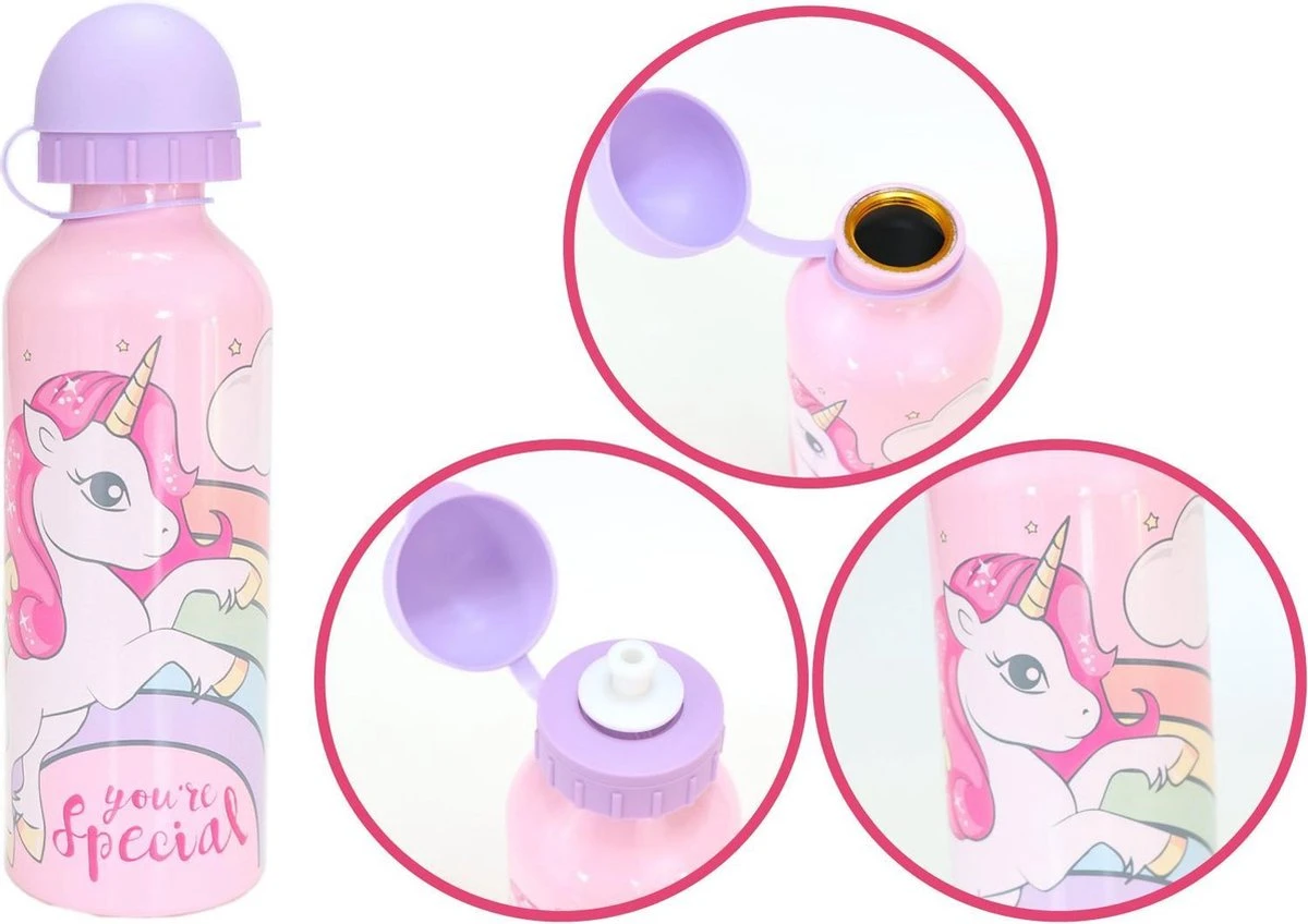 Broodtrommel + Drinkfles Unicorn | Lunchbox Voor Kinderen | Eenhoorn Roze LS03a 8 Broodtrommel + Drinkfles Unicorn | Lunchbox Voor Kinderen | Eenhoorn Roze LS03a - Afbeelding 8