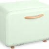 Navaris Metalen Broodtrommel Met Klapdeksel - Vershouddoos Voor Brood - 35 X 24 X 23 Cm - Van Ijzer Met Houten Details In Mintgroen