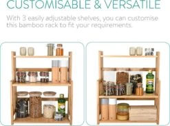 Navaris Keukenrek Met 3 Planken - Verstelbaar Kruidenrek Van Bamboe - Staand - Stevige Constructie - Natuurlijk Bamboehout - Waterafstotend -Mepal Promos Winkel 1200x896 4