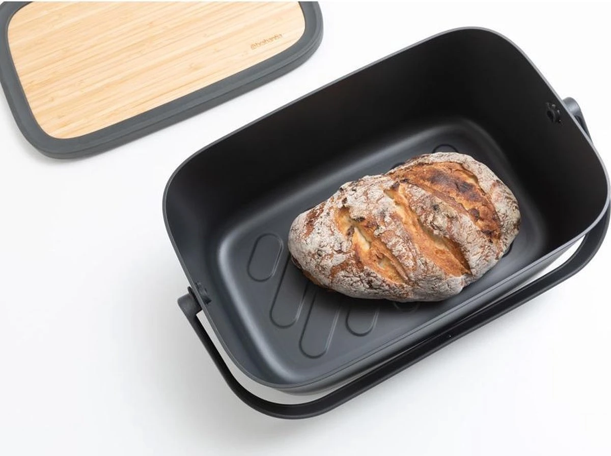 Brabantia Nic Broodtrommel - Met Bamboe Deksel - Dark Grey 15 Brabantia Nic Broodtrommel - Met Bamboe Deksel - Dark Grey - Afbeelding 15
