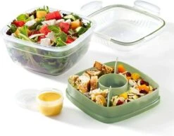 Lock&Lock Saladebox - Salade Lunchbox To Go - Salade To Go - 950 Ml - Lekvrij - Met Verdeelvakjes - Groen -Mepal Promos Winkel 1200x939