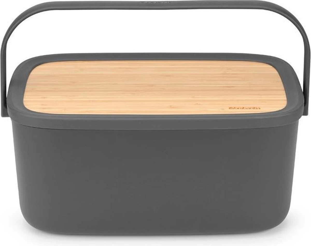 Brabantia Nic Broodtrommel - Met Bamboe Deksel - Dark Grey 2 Brabantia Nic Broodtrommel - Met Bamboe Deksel - Dark Grey - Afbeelding 2