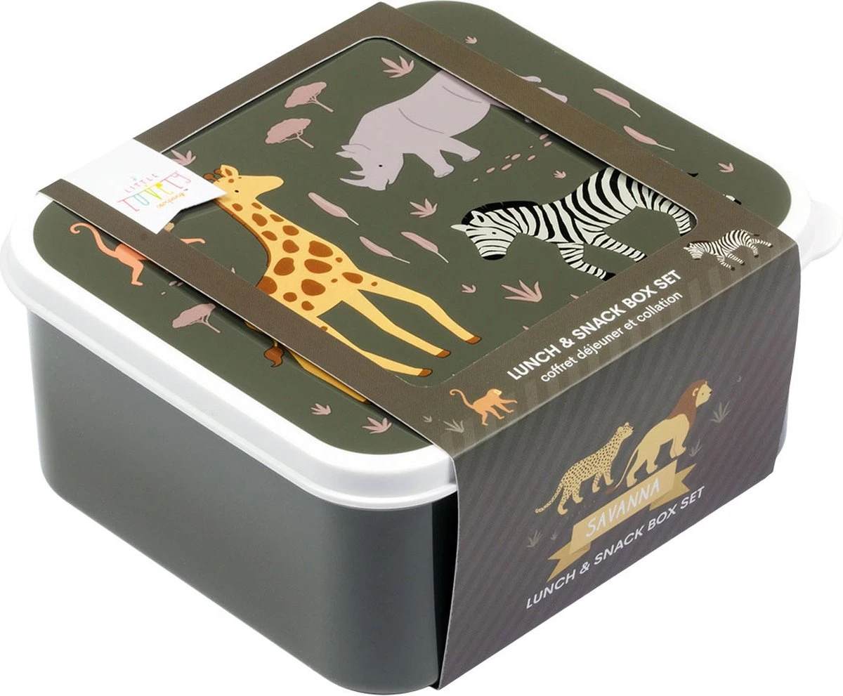 A Little Lovely Company - Brooddoos - Broodtrommel -Lunch & Snack Box Set Van 4 - Savanne 6 A Little Lovely Company - Brooddoos - Broodtrommel -Lunch & Snack Box Set Van 4 - Savanne - Afbeelding 6