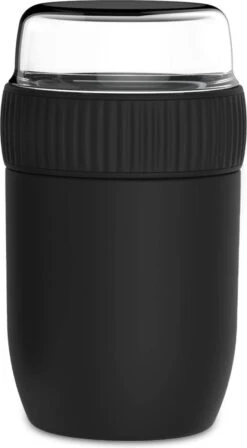 Coninx Thermos Lunchbox - Muesli Beker To Go - Isoleer Lunchpot - Yoghurtbeker To Go - Mueslibeker 840ml (600ml+240ml) - RVS / Zwart -Mepal Promos Winkel 662x1200