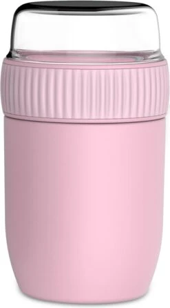 Coninx Thermos Lunchbox - Muesli Beker To Go - Isoleer Lunchpot - Yoghurtbeker To Go - Mueslibeker 840ml (600ml+240ml) - RVS / Roze -Mepal Promos Winkel 664x1200
