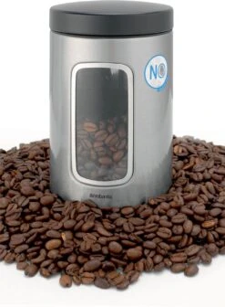 Brabantia Voorraadbus - 1,4 L - Matt Steel Fingerprint Proof / Matt Black Deksel - Met Venster -Mepal Promos Winkel 882x1200