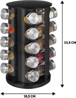 Merkloos Draaibaar Kruidenrek Met 20 Kruidenpotjes - Kruidenrek Staand - Aanrecht Organiser - Glazen Potjes Met Deksel - Inclusief 32 Etiketten En 1 Uitwisbare Stift - Ronde Afwerking - Zwart -Mepal Promos Winkel 930x1200