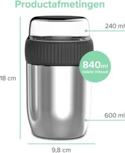 Coninx Thermos Lunchbox - Muesli Beker To Go - Isoleer Lunchpot - Yoghurtbeker To Go - Mueslibeker 840ml (600ml+240ml) - RVS -Mepal Promos Winkel 981x1200 2