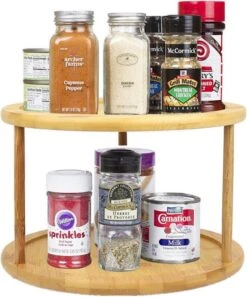 Merkloos Decopatent® Kruidenrek / Fruitschaal Bamboe - Rond - Kruiden Carrousel - Draaibaar - Staand Bamboe Specerijenrek Draaiplateau - Fruitrek -Mepal Promos Winkel 997x1200